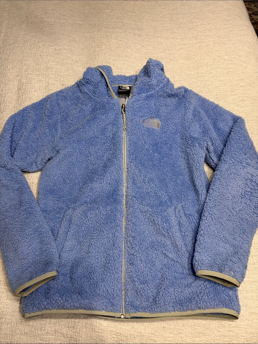 The North Face women’s Light Blue Sherpa Full-Zip Hoodie size medium